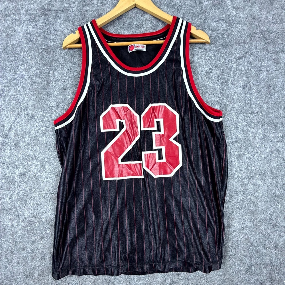 Longstreet Basketball Jersey Mens L Black Chicago Bulls 23 Vintage Pinstripe
